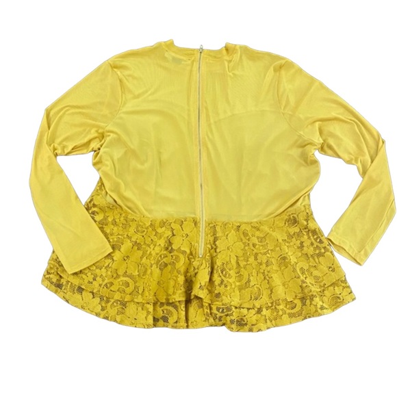 long sleeve sheer sleeve and back lace sweet heart shape ruffle top - Picture 2 of 14